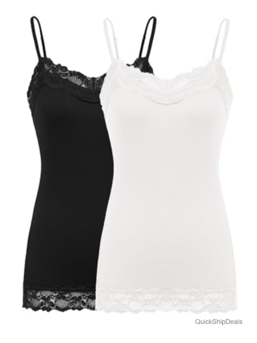 2 Pack Lace Trim Adjustable Spaghetti Strap Cami Tunic Tank Top Layering